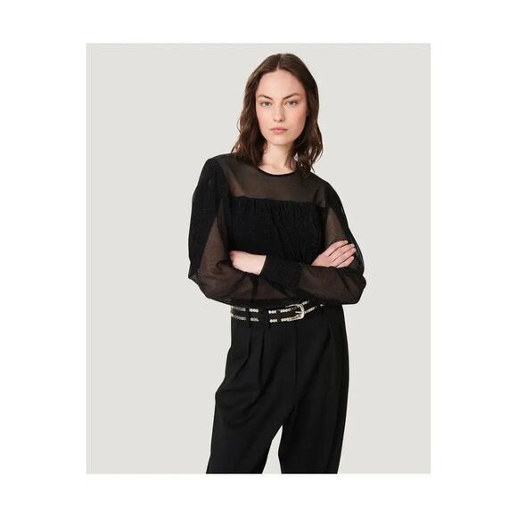 IRO Black Metallic Sheer Brenner Blouse Size 36 EU 4 US - Picture 2 of 6